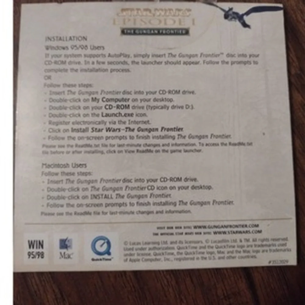 Star Wars Episode 1 The Gungan Frontier PC/Mac‎ Computer Game Disc Manual Sleeve